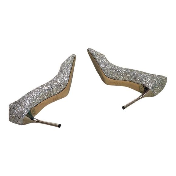 Jimmy Choo Silver Glitter Heels - Picture 6 of 9